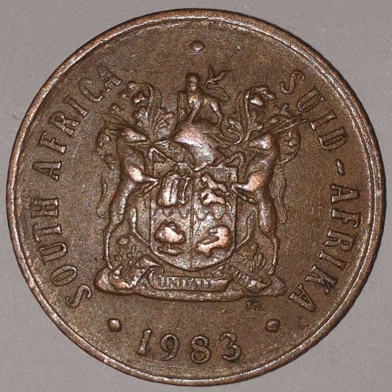 1983 - 2 CENT COIN (TWO CENT COIN) - RSA - BRONZE - KM#83 - BILINGUAL LEGEND - WILDEBEEST